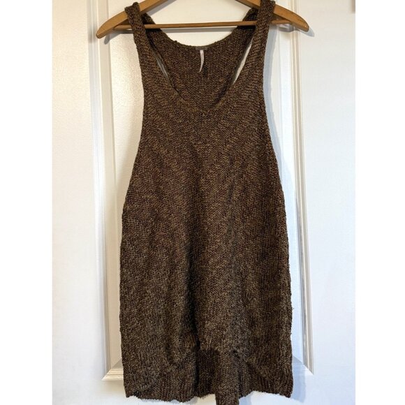 Free People Chevron Sweater Tank‎ Size M Brown Knit Cotton Relaxed Slouchy Boho - Picture 3 of 12